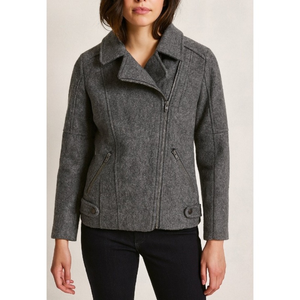ASOS Petite Women's Gray Wool Blend Moto‎ Biker Jacket, Size US 4 Petite